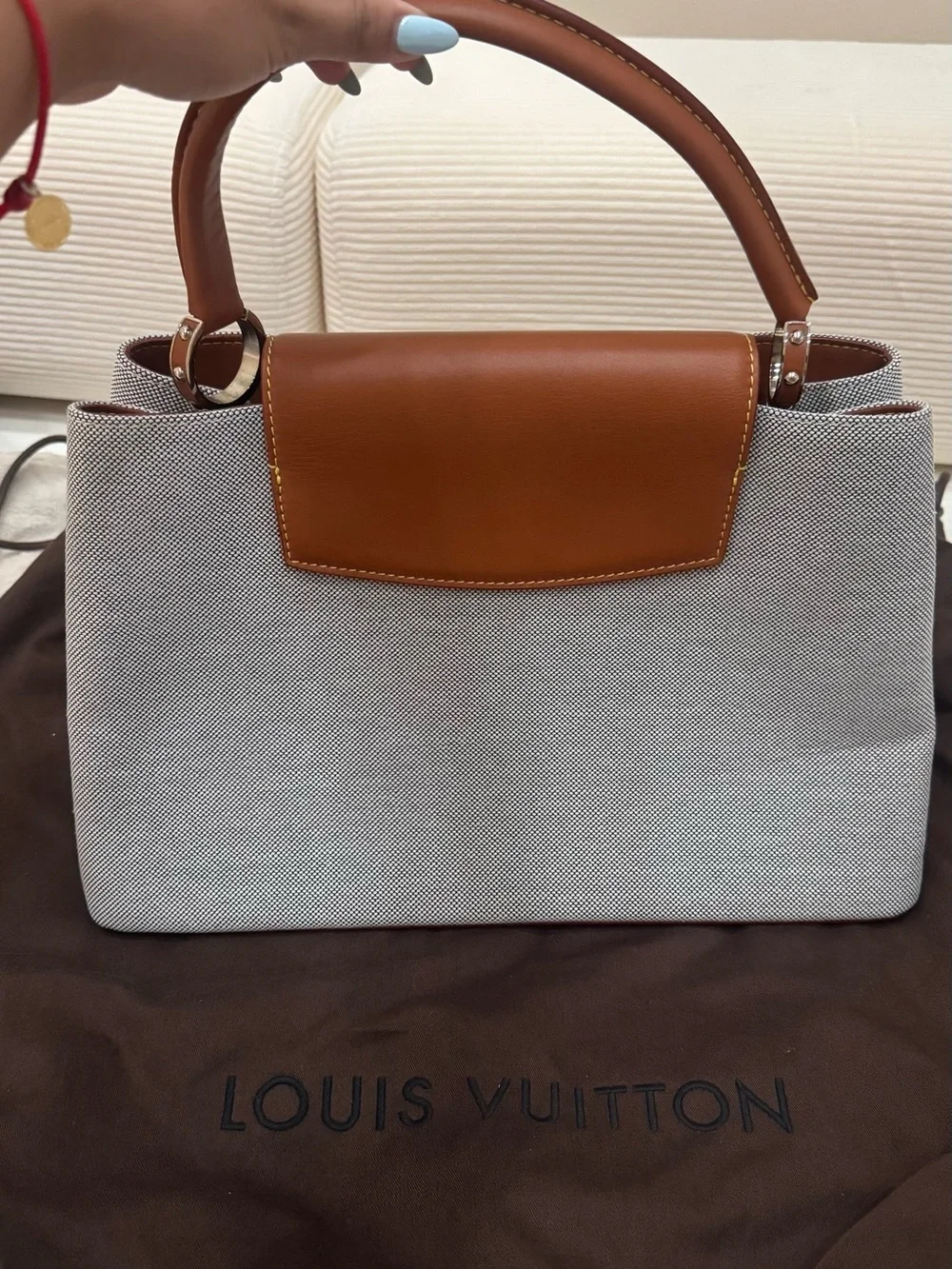 Louis Vuitton Capucines Gray Canvas with Brown Leather Top-Handle Satchel